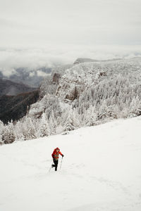 Man skiing on snow covered landscape