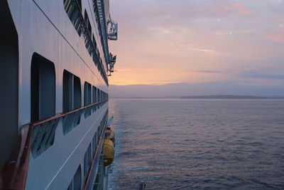 Open sea view. suntset from the window of a cruise ship.