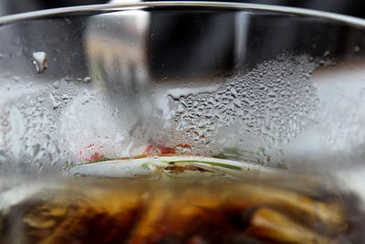 Close-up of condensation on drinking glass