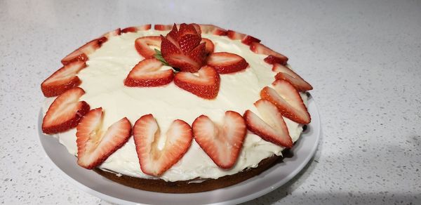 High angle view of dessert in plate on table