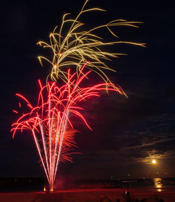 Low angle view of firework display at night