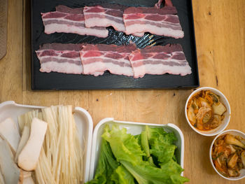 High angle view of food on table