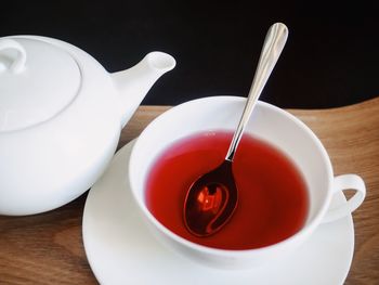 Close-up of tea cup on table