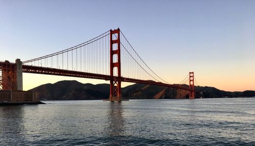 Golden gate bridge over river against sky