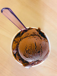 High angle view of chocolate cake on table