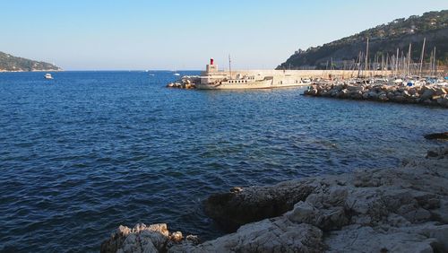 Scenic view of sea against clear sky