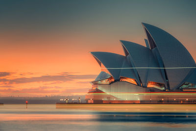 View of modern building at sunset