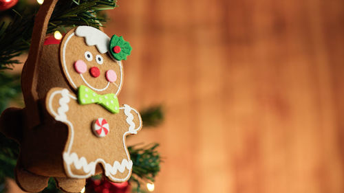 Close-up of christmas decorations on table