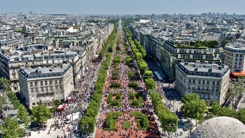 High angle view of buildings in city of paris in france