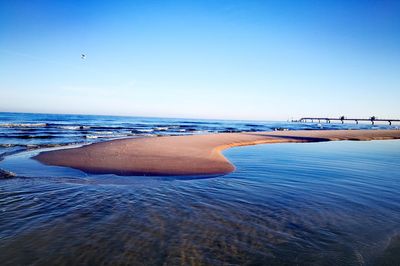 Scenic view of sea against clear blue sky