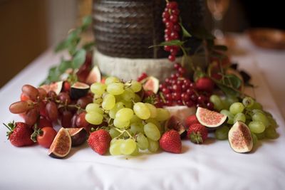 Close-up of strawberries in plate on table