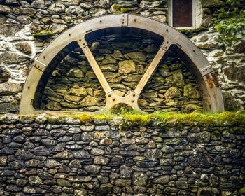 View of stone wall in old building