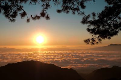 Scenic view of silhouette mountains against sky during sunset