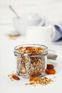 Close-up of breakfast served on table