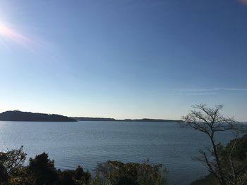 Scenic view of sea against clear blue sky