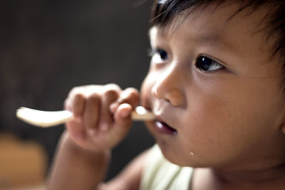 Close-up of cute boy eating apple