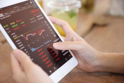 Cropped hands of person using calculator