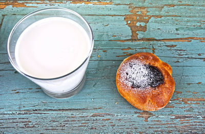 High angle view of breakfast on table