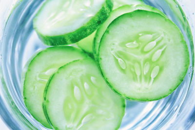 High angle view of cucumber's slice in container