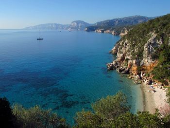 Scenic view of sea against clear sky