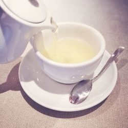 Close-up of tea cup on table