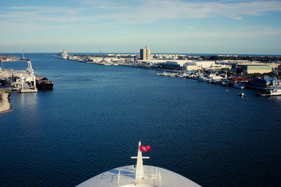 High angle view of boats in sea