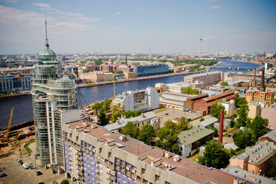 The view from the roof of the city of saint petersburg in the summer in warm weather