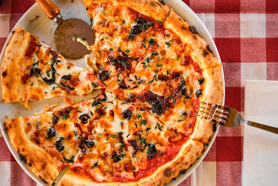 Close-up of pizza on table
