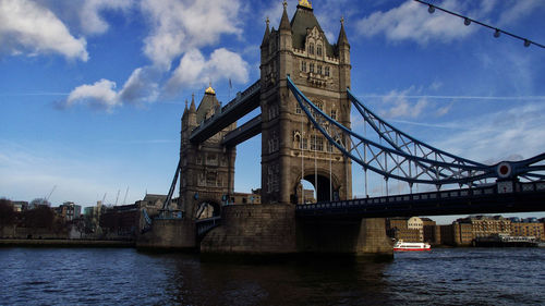 View of suspension bridge over river