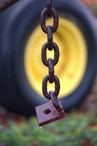 Close-up of padlock on chain