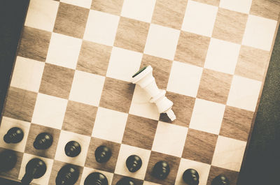 High angle view of man on tiled floor