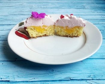 Close-up of cake in plate on table