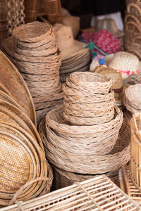 Wicker baskets for sale at market stall