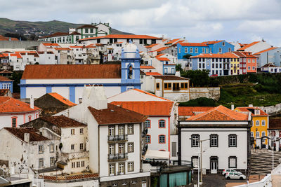 High angle view of buildings in city