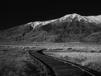 Scenic view of snowcapped mountains against clear sky