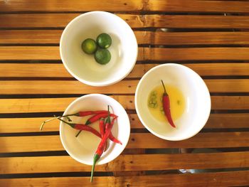 Directly above shot of food on wooden table