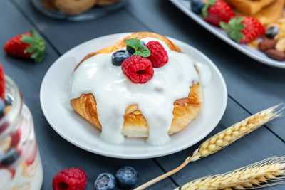 High angle view of breakfast on table