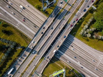 High angle view of cars on street in city