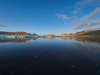 Scenic view of lake against blue sky