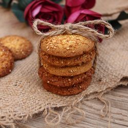 High angle view of cookies on table