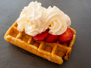 High angle view of dessert on table