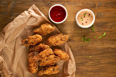 High angle view of food on table