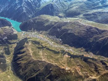 High angle view of water flowing through land