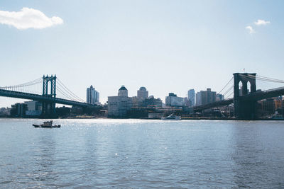 Suspension bridge over river