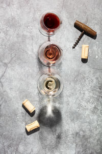 High angle view of champagne on table