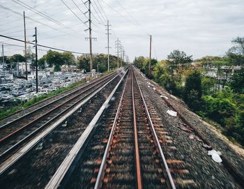 Railroad track passing through power lines