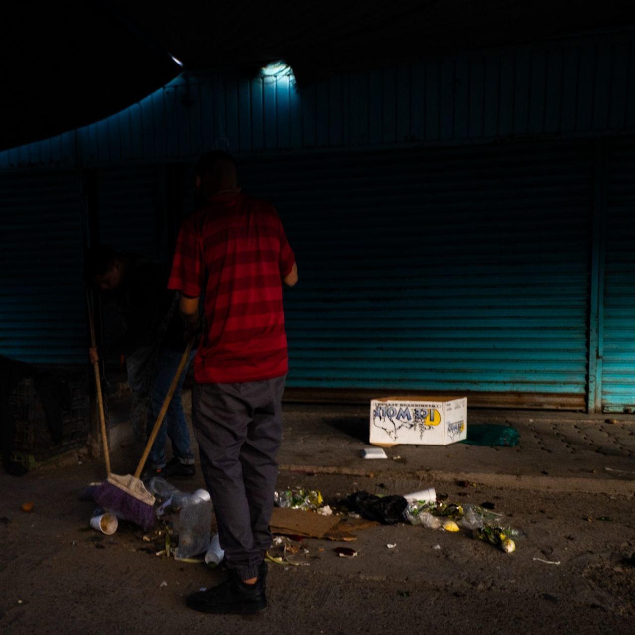 night, one person, light, full length, men, adult, occupation, working, homelessness, city, darkness, poverty, architecture, social issues, broom, street, cleaning
