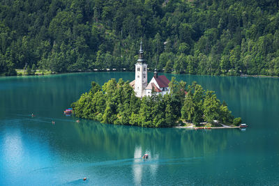 Scenic view of lake against trees