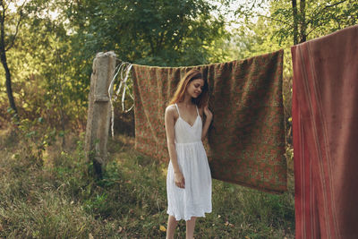 Portrait of woman in forest