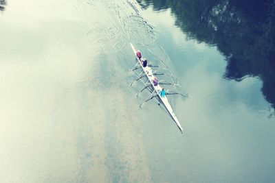 High angle view of people in boat